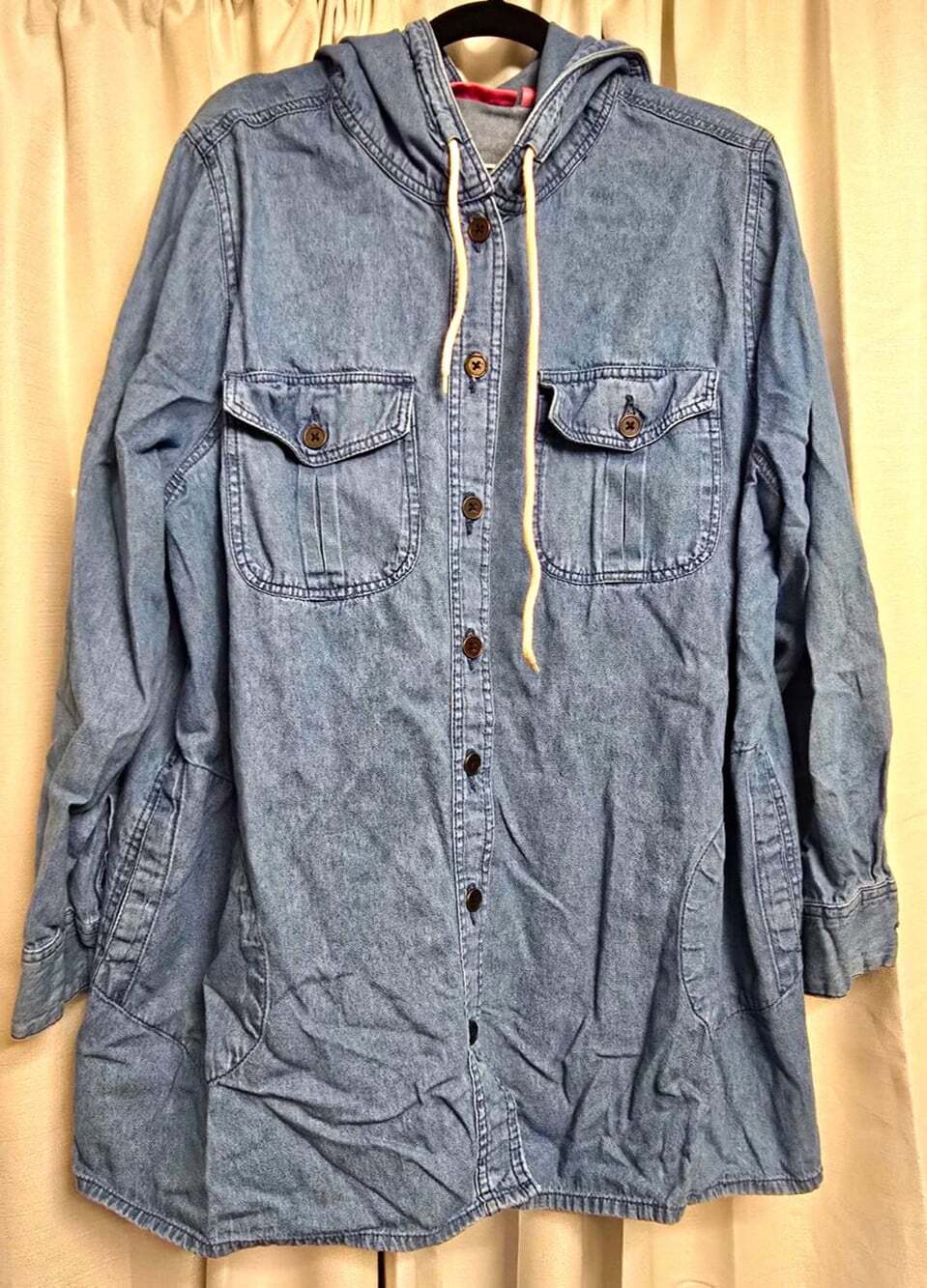 Woman Within Womens L Blue Denim Hooded Button-Up Lightweight Denim Pockets